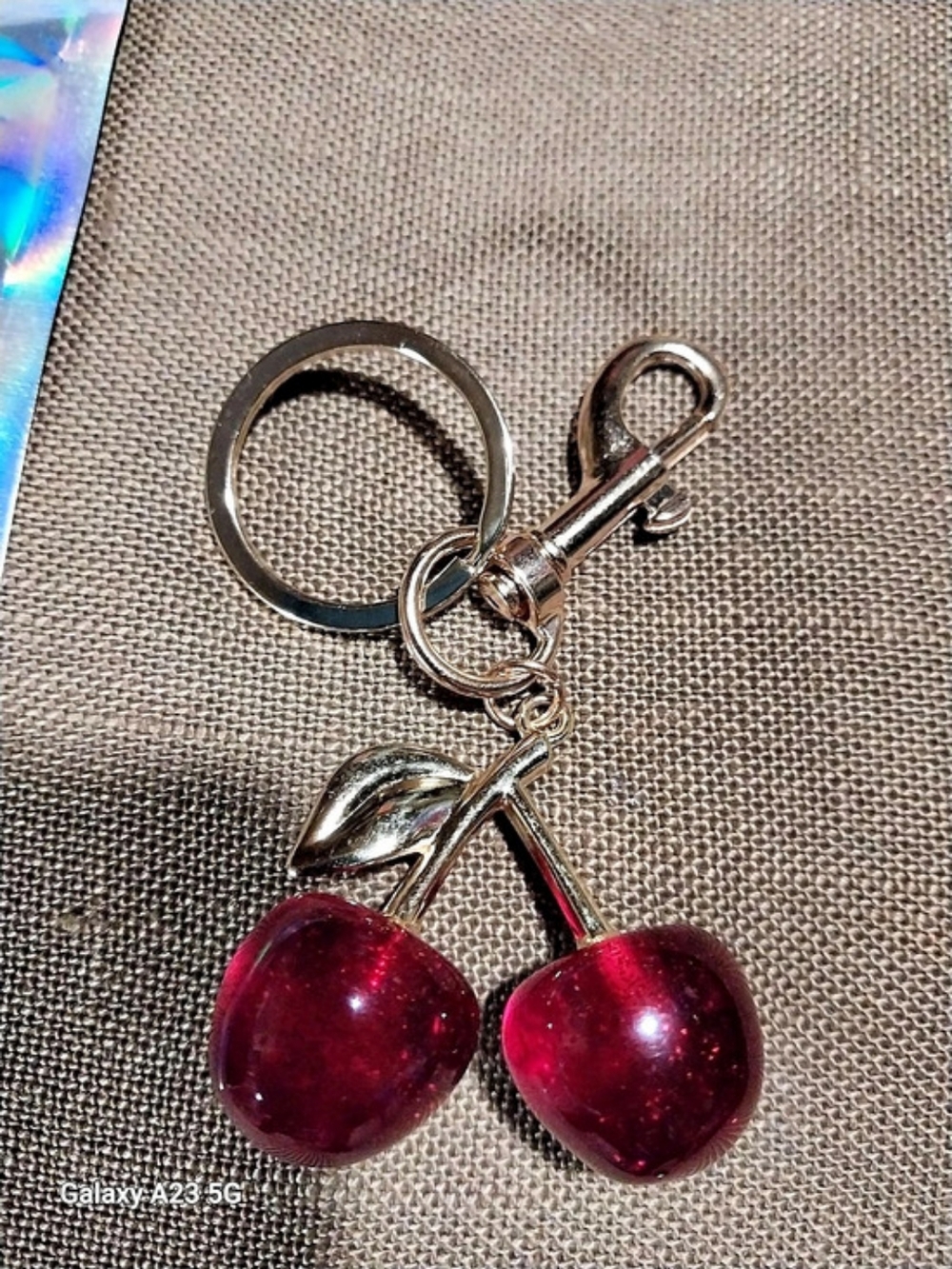 Cherry Bag Charm/Keychain in Red Gold Hardware New